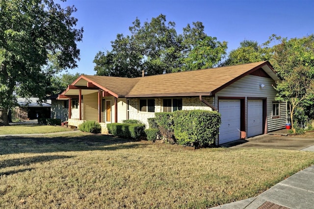 ranch-style house with a front lawn and a garage