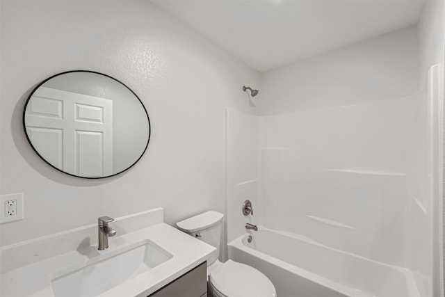 full bathroom featuring vanity, shower / washtub combination, and toilet