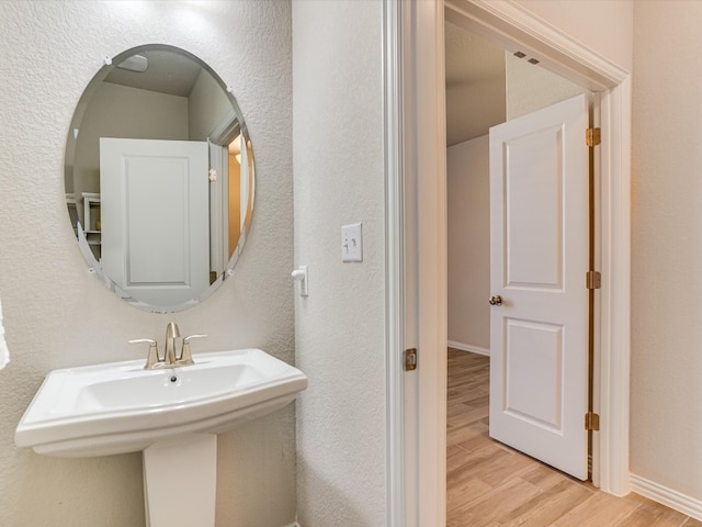 bathroom with wood-type flooring