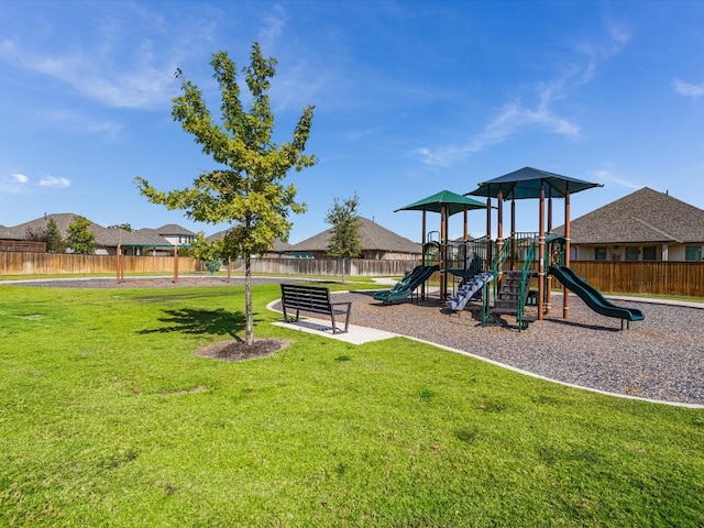 view of play area with a yard