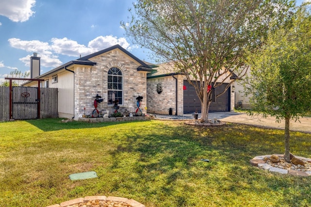 view of front of house with a garage and a front yard