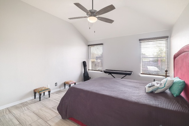 bedroom featuring vaulted ceiling and ceiling fan