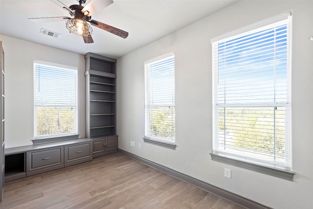 spare room with light hardwood / wood-style floors and plenty of natural light