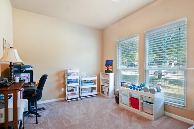 view of carpeted home office