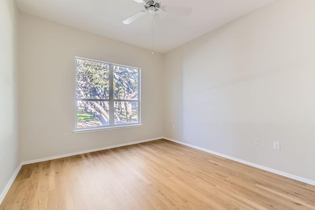 spare room with ceiling fan and light hardwood / wood-style flooring