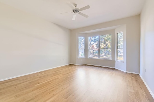 spare room featuring ceiling fan and light wood-type flooring