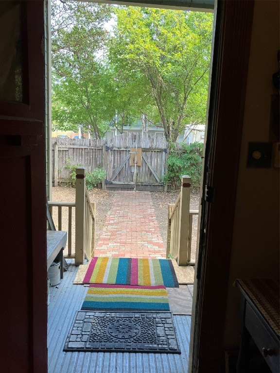 exterior space featuring light hardwood / wood-style flooring