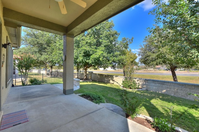 view of patio / terrace featuring ceiling fan