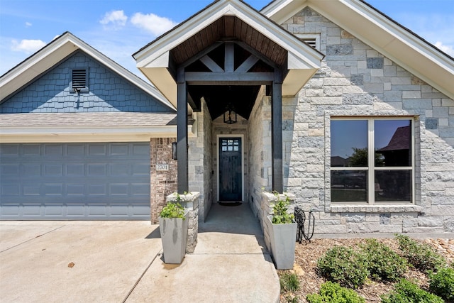 doorway to property featuring a garage