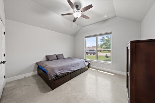 bedroom with vaulted ceiling and ceiling fan