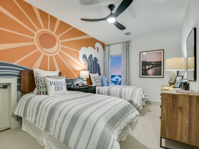 bedroom featuring carpet flooring and ceiling fan