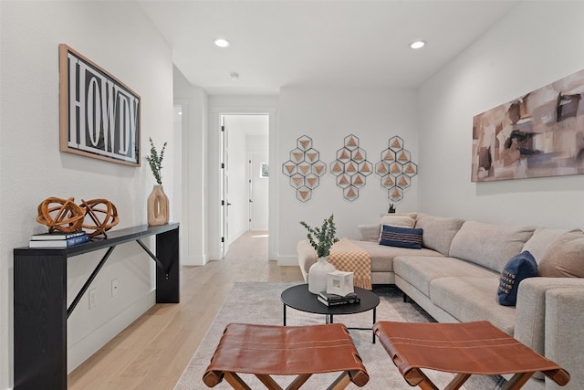 living room with light hardwood / wood-style floors