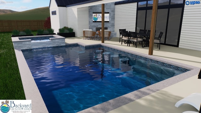 view of swimming pool with an in ground hot tub and a patio area