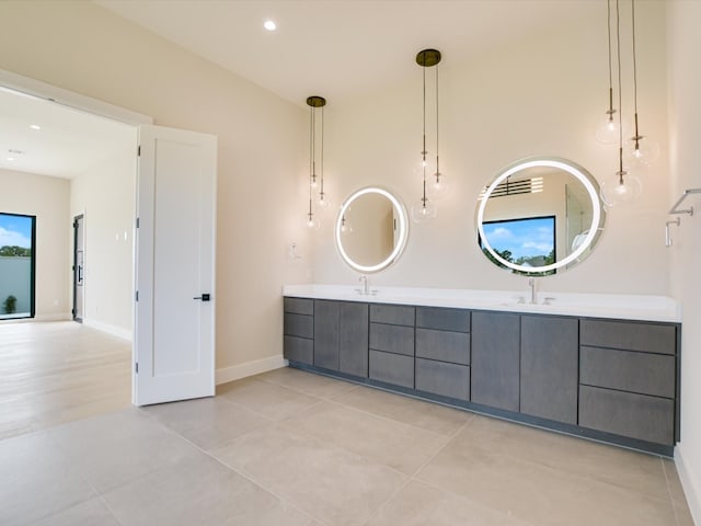 bathroom featuring vanity and tile patterned flooring