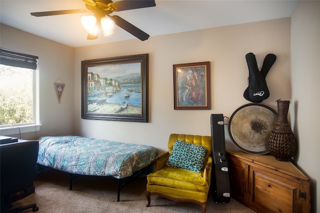 bedroom featuring carpet floors and ceiling fan