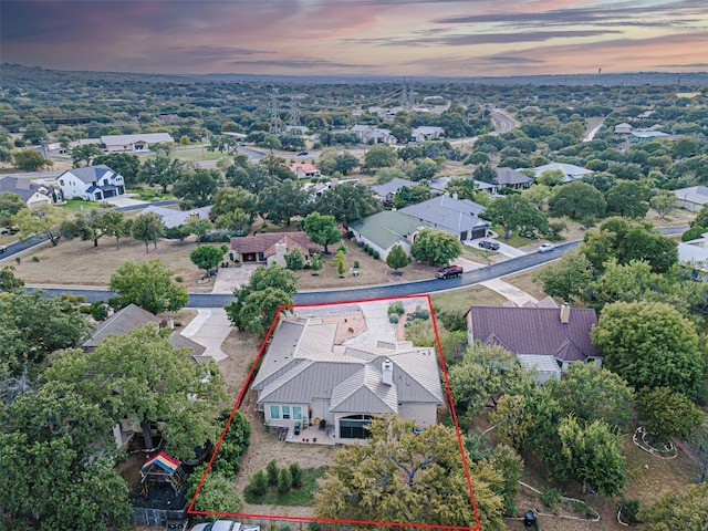 view of aerial view at dusk