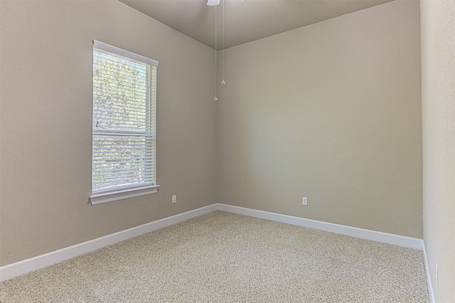 unfurnished room with ceiling fan and carpet floors