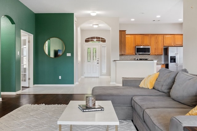 living room with hardwood / wood-style flooring