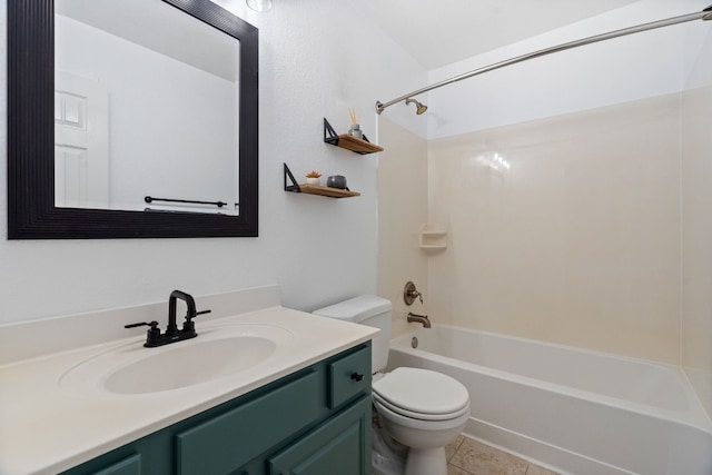 full bathroom featuring tile patterned flooring, vanity, toilet, and bathtub / shower combination