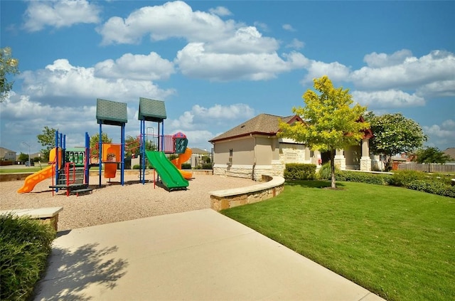 view of jungle gym with a yard