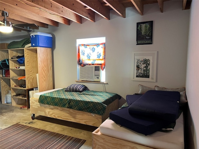 bedroom featuring beamed ceiling