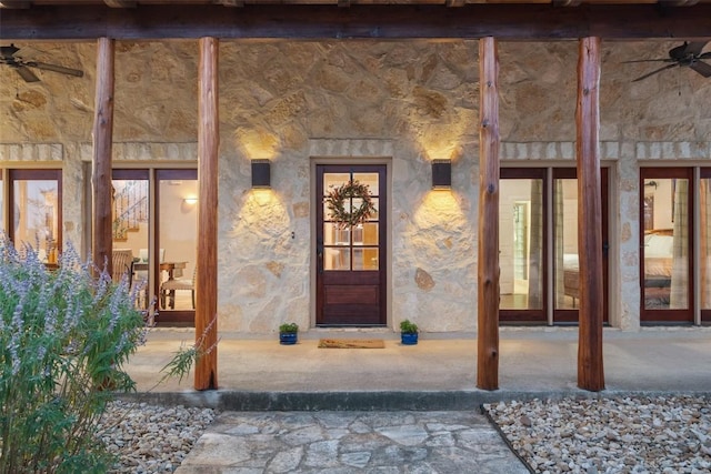 1120 Canyon View Rd, Dripping Springs, TX 78620 - view of exterior entry featuring ceiling fan