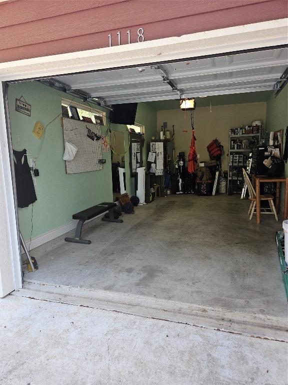 garage with a garage door opener