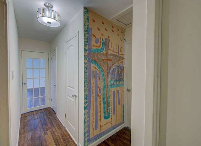 corridor with dark hardwood / wood-style floors