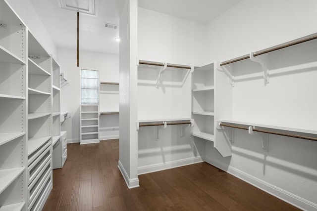 spacious closet with dark wood-type flooring