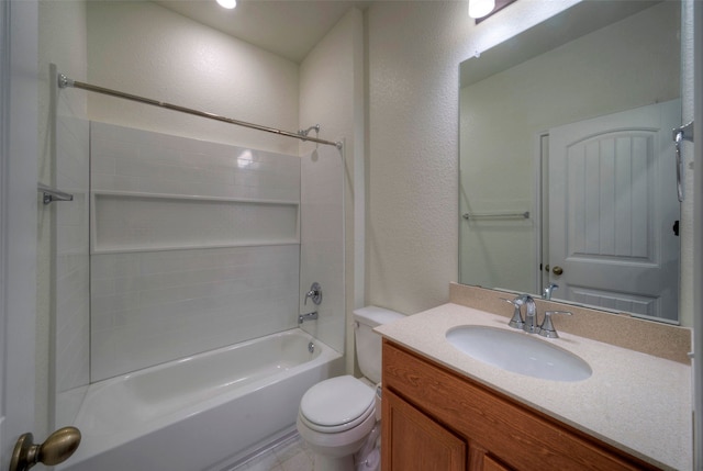 full bathroom featuring toilet, vanity, and bathtub / shower combination