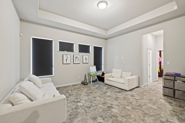 living room with a raised ceiling