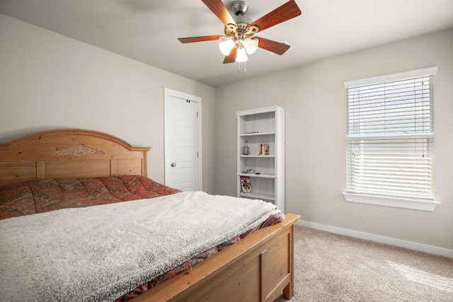 bedroom with carpet flooring and ceiling fan