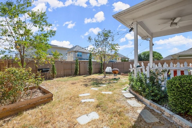 view of yard featuring ceiling fan