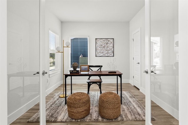 office space featuring wood-type flooring