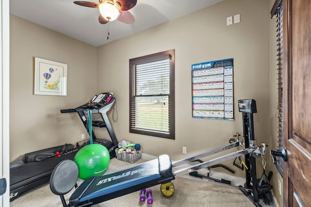 workout room with ceiling fan