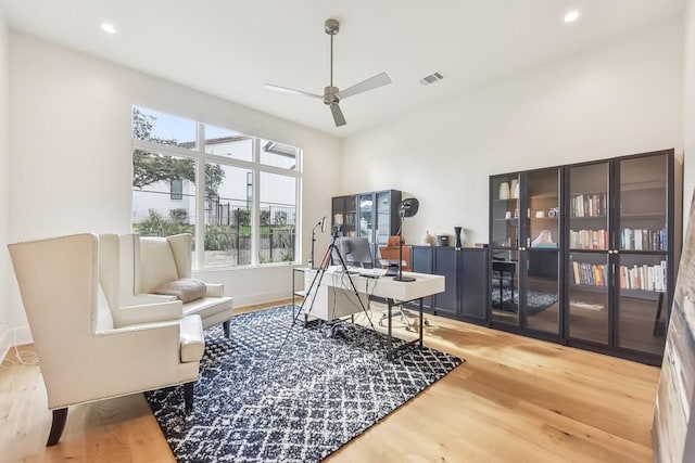 501 Delayne Dr, Austin, TX 78737 - office space featuring wood finished floors, a ceiling fan, and recessed lighting