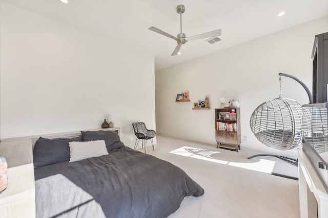 501 Delayne Dr, Austin, TX 78737 - carpeted bedroom with a ceiling fan and recessed lighting