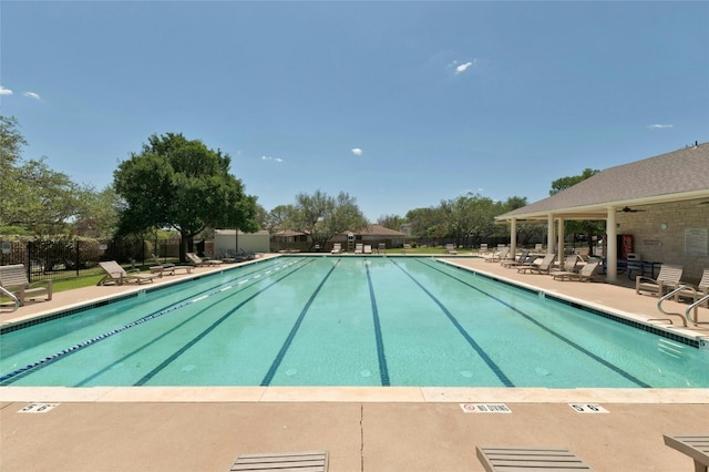 view of swimming pool with a patio area