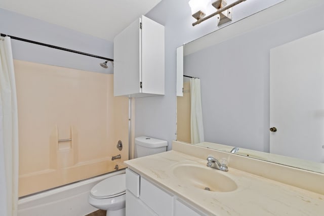 full bathroom with toilet, shower / bath combo, and vanity