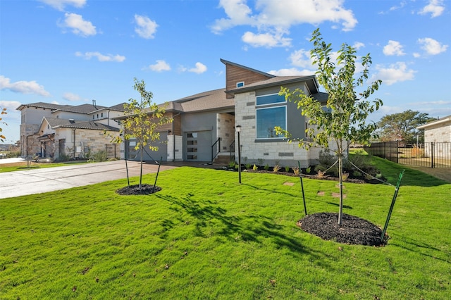 modern home with a front yard