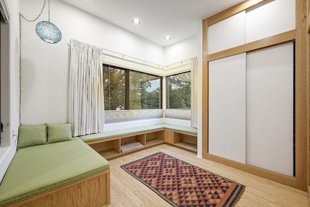 mudroom with light hardwood / wood-style floors