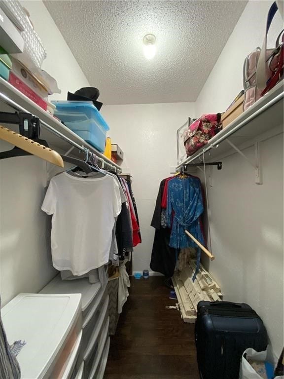 spacious closet with dark hardwood / wood-style floors