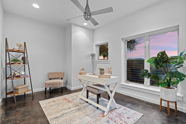 office area featuring ceiling fan