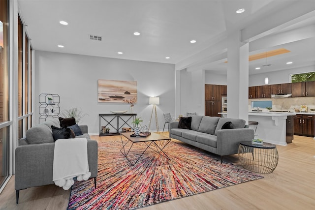 living room with light wood-type flooring