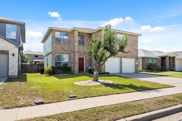 front facade with a garage and a front lawn