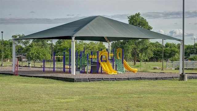 view of jungle gym with a yard