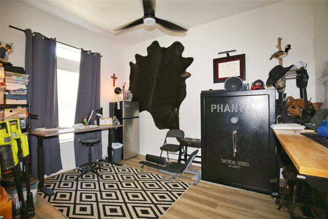 interior space featuring ceiling fan and light hardwood / wood-style flooring