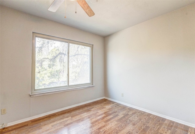 spare room with light hardwood / wood-style flooring and ceiling fan