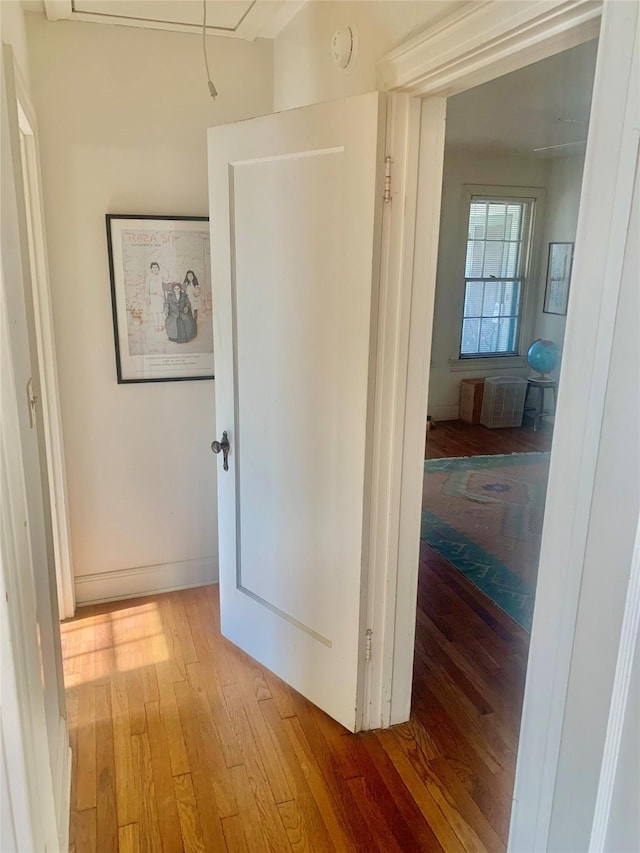 hall with hardwood / wood-style floors