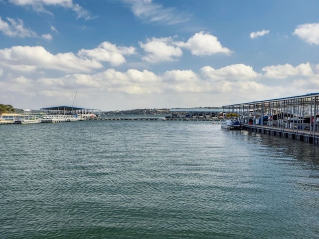 view of water feature with a boat dock